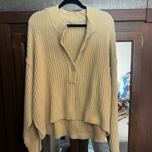 Free People Cream/Tan V-Neck Ribbed Sweater